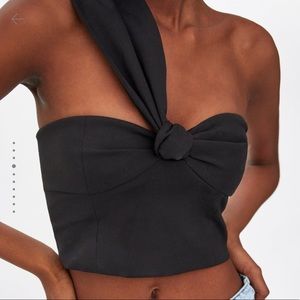 ZARA | one shoulder black crop top